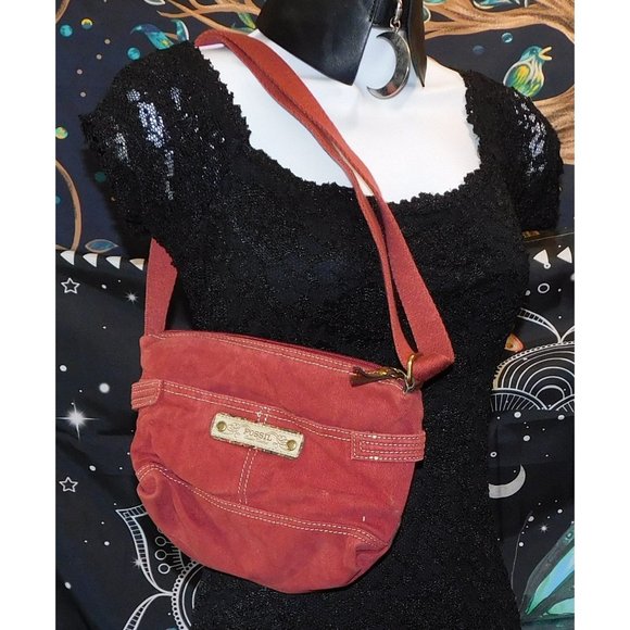 Fossil Handbags - Vintage Fossil Red Demin Shoulder Bag